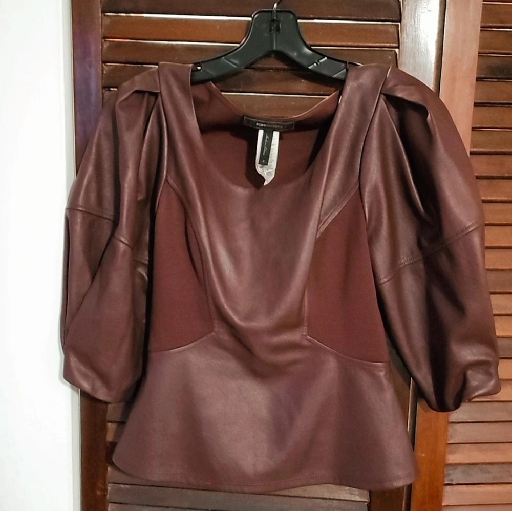 Top faux leather, Wine color, small